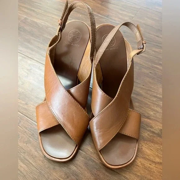 Authentic Tory Burch Gabrielle Wedge Sandals- Size 9 Brown